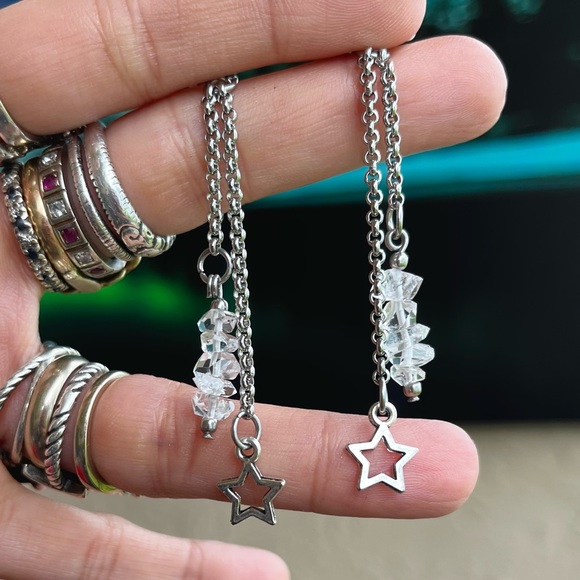Herkimer diamonds crystal star charm earrings stainless steel post & chains boho - Picture 6 of 8